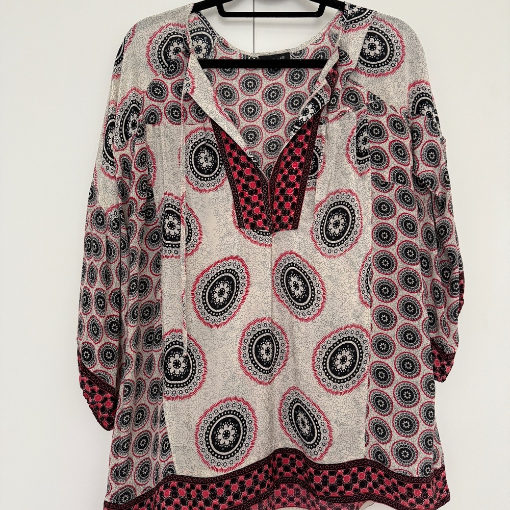 Tolani Silk Loose Fitting Pattern Blouse  - Size M